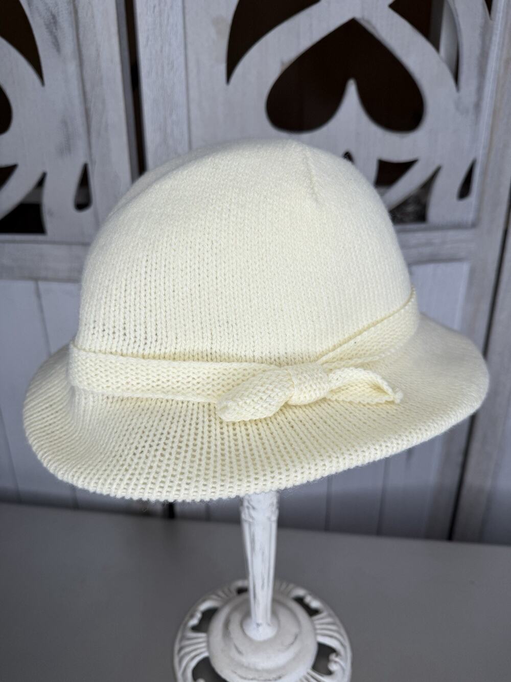 VTG Isotoner Weather Shed Knit Womens OS Cloche Bucket Hat Cream Fedora USA